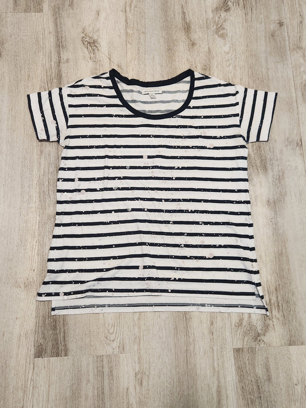 American Eagle Outfitters Navy and White Striped Short Sleeve Tee